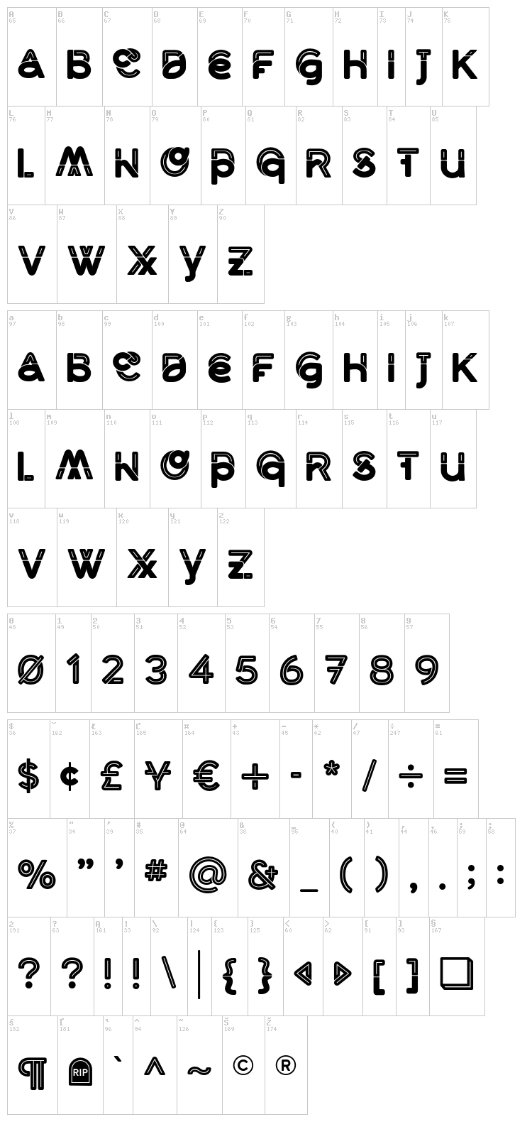 Middlecase font map